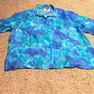 BonWorth Blue and Green Semi-Transparent Patterned Blouse - Size XL